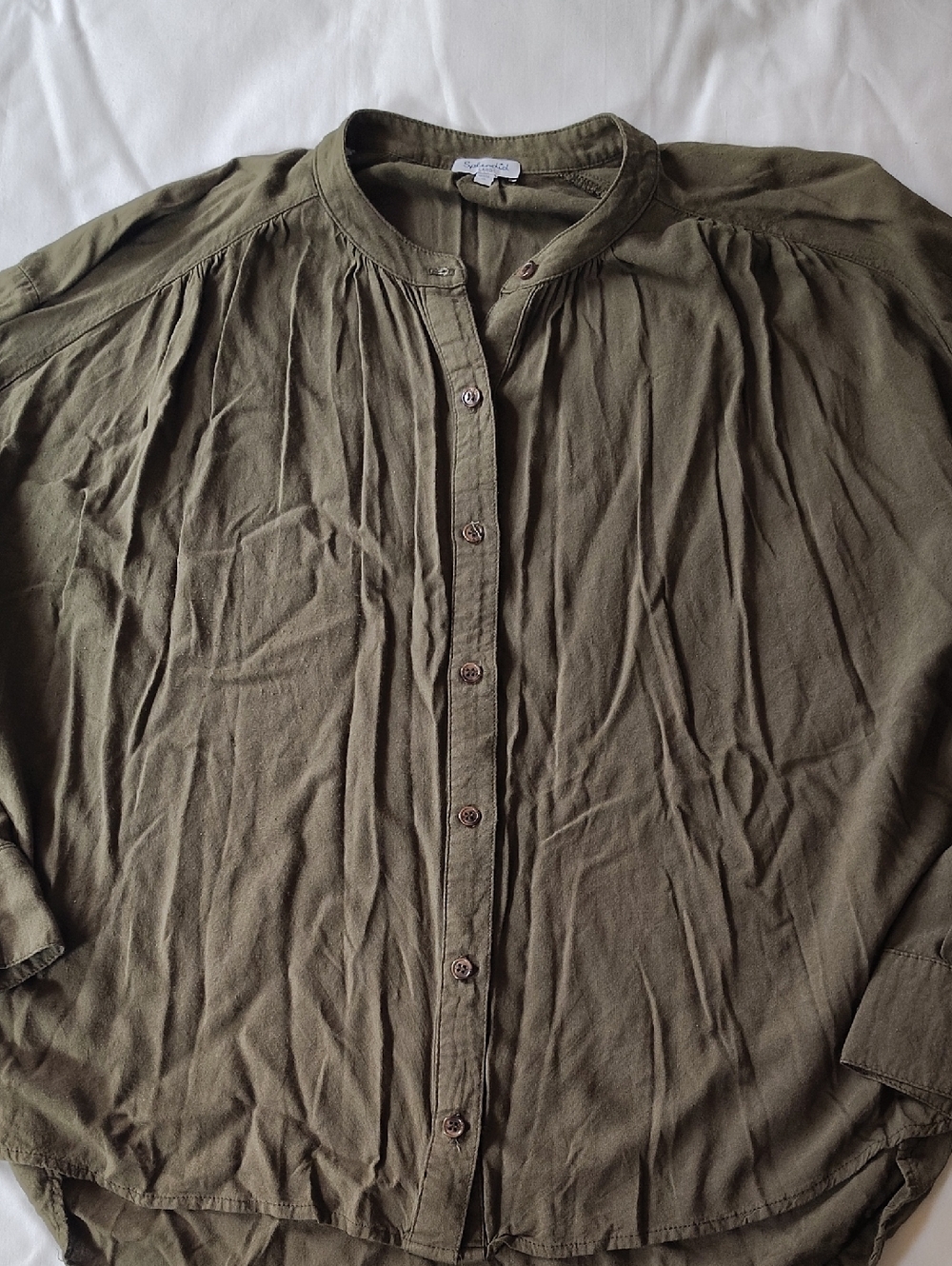 Splendid Olive Green Button-Front Blouse Large Lightweight